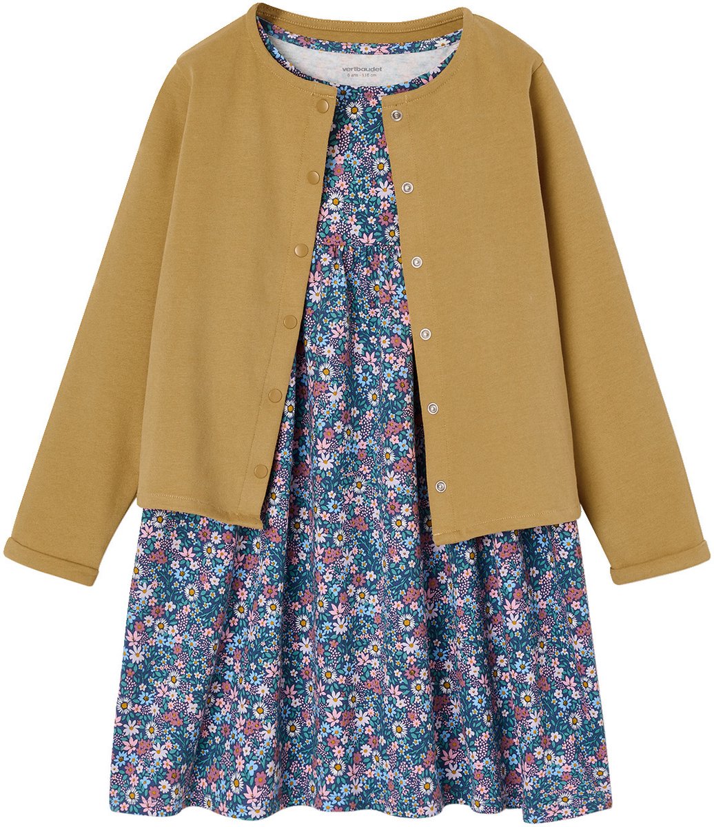 Vertbaudet Set - 2 delig - jurk - cardigan - bloemen - katoen