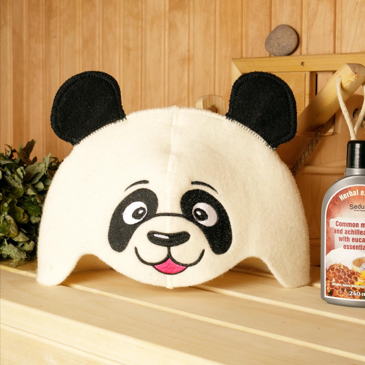 SAUNA GURU Panda Hoed, 100% Biologisch Wolvilt Saunamuts, Banya Hoed Sauna Haarbeschermer, Sauna Accessoires - ShopVlot