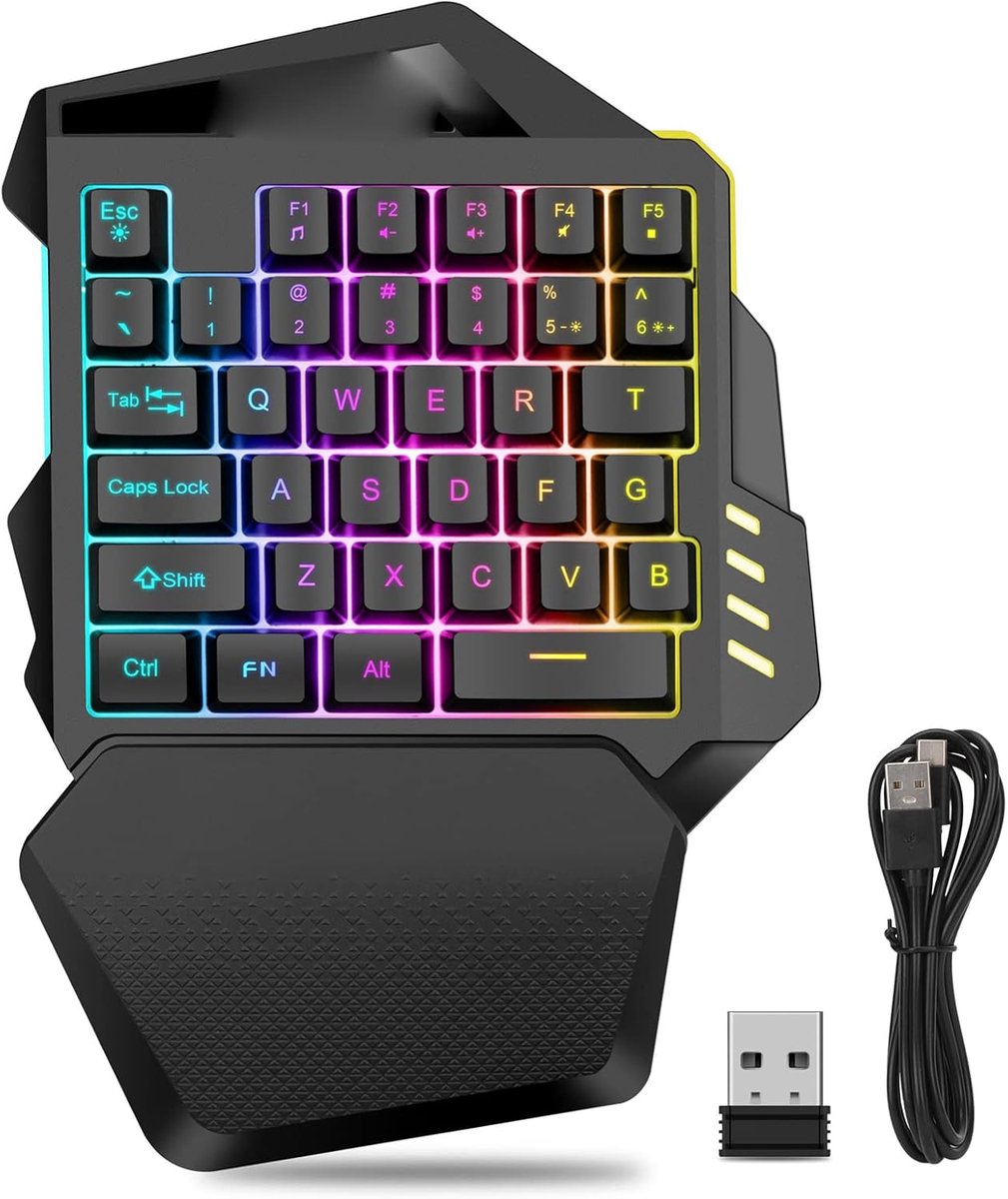 Eenhandig Draadloos RGB Mechanisch Gamingtoetsenbord met Polssteun - 35 Toetsen - Draagbaar Mini - Ergonomische Gamecontroller voor Pc-gamer .