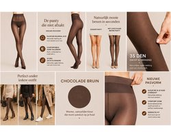Chocolate brown tights - Bruine Panty Dames 35 Denier - Chocolate Brown - Dekkend - Comfortabele Pasvorm - L/XL - Chocoladebruin