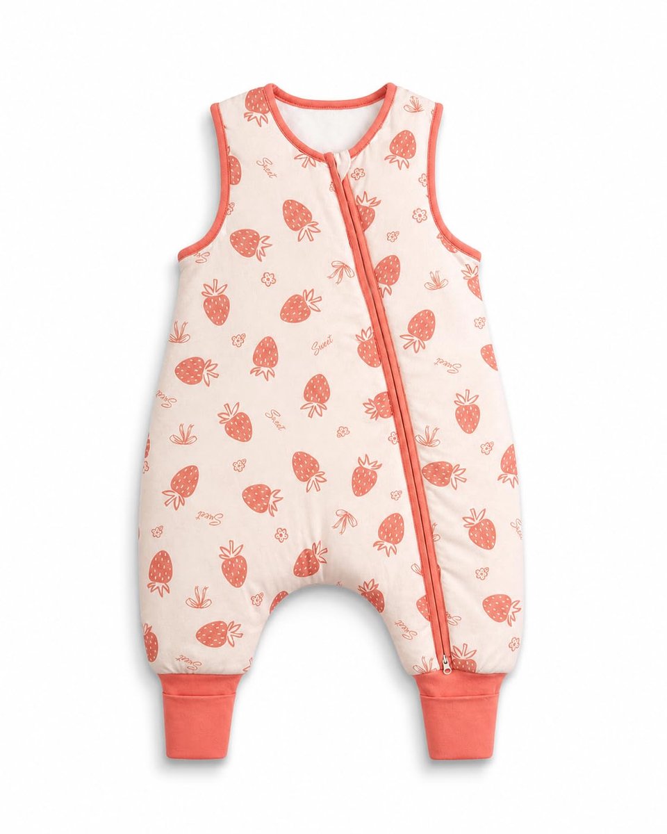 Babyslaapzak met voeten 2,5 TOG - katoenen slaapzak - roze aardbeien - ideaal voor peuters 2-3 jaar - ShopVlot