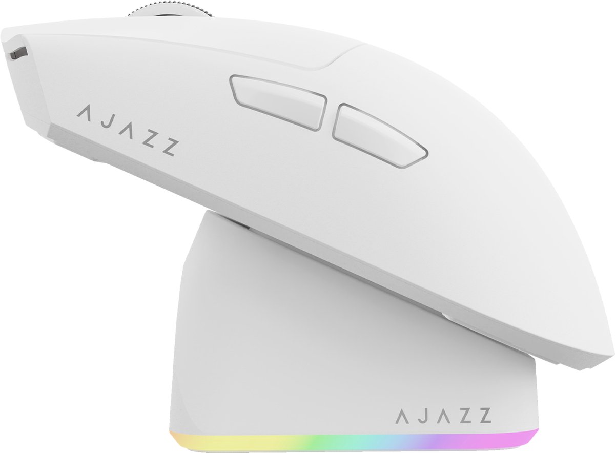 Ajazz AJ139 V2 MC – Draadloze Gaming Muis – PAW3311 – 12.000 DPI – Tri-Mode – 1000Hz – RGB Oplaadstation – Inclusief Opberghoes - Wit