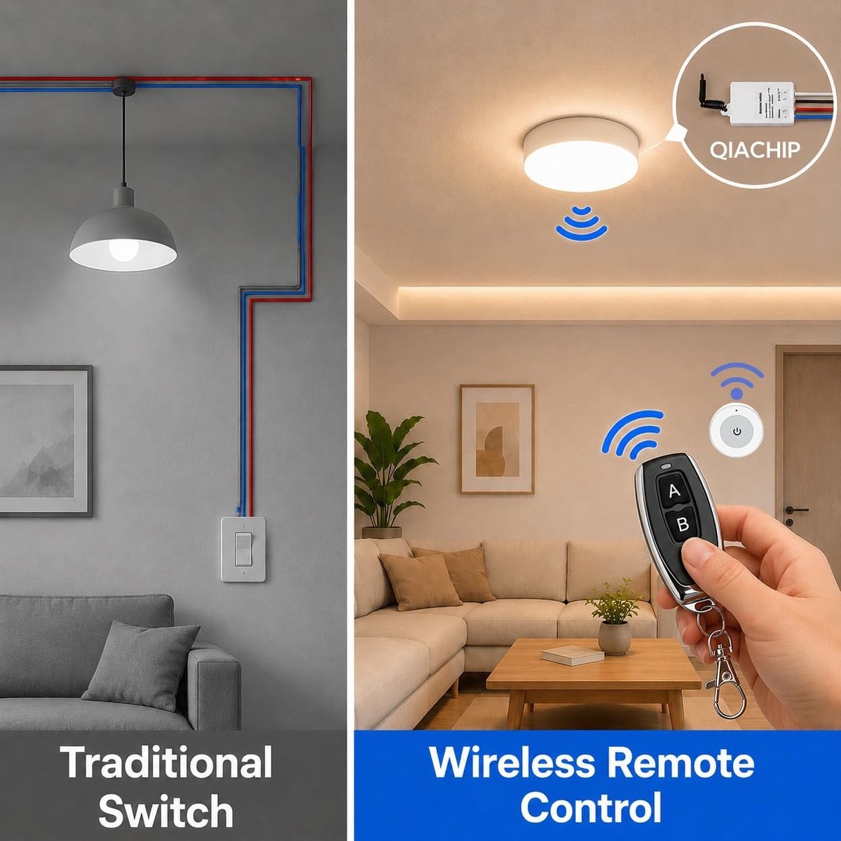 QIACHIP Wireless Light Switch, 230V and Mini Receiver Set, Wireless Switch with Remote Control, Wireless RF Relay for - ShopVlot