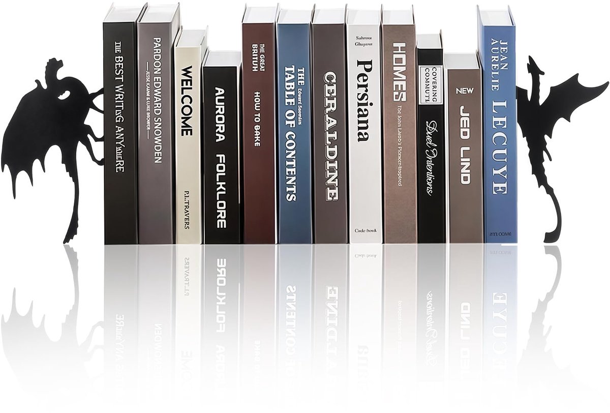 Famanu Set van 2 metalen boekensteunen in gotische stijl, decoratieve boekensteunen voor thuis en kantoor, cadeau voor kattenliefhebbers en boekenwormen Zwart