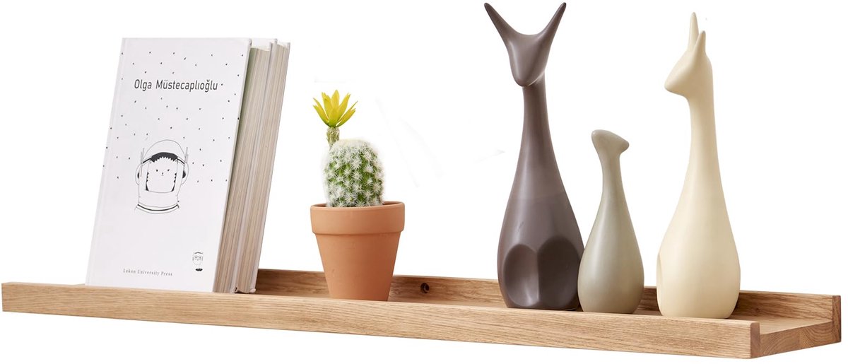 Famanu – Houten wandplank van eiken, zwevende plank in natuurlijk hout, massief voor thuis, woonkamer, slaapkamer en kantoor, 80 x 15 cm