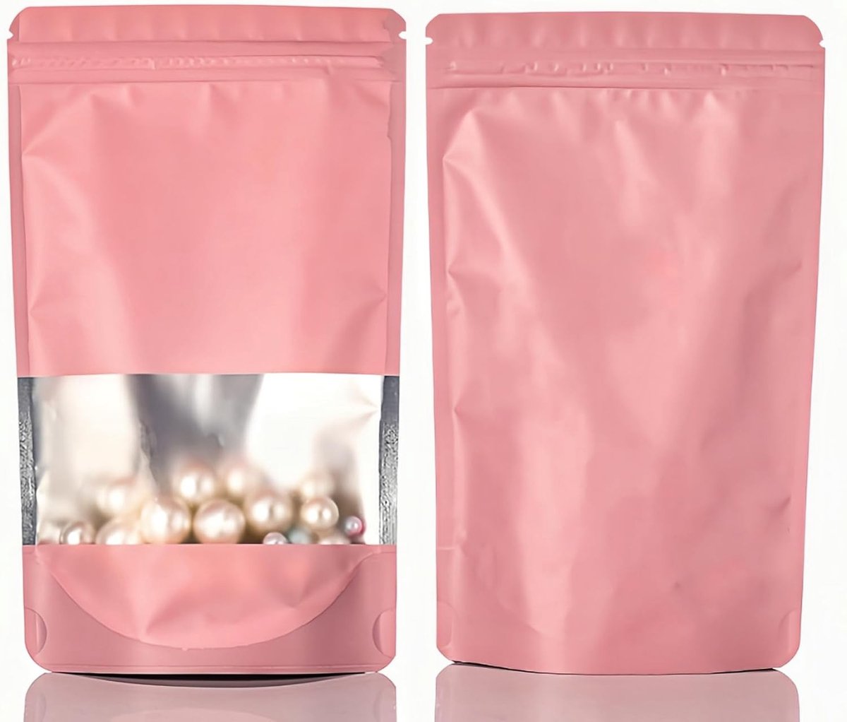Hersluitbare zakjes zipsluiting - Roze - 10 x 15 cm - Aluminiumfolie Mylar Zakjes met Doorzichtig Venster - Voor Voedselopslag