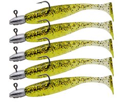 T-staart Swimbait Olijfgeel, Kunstaas 5-delig, Voor Bass & Pike, 60mm/15g