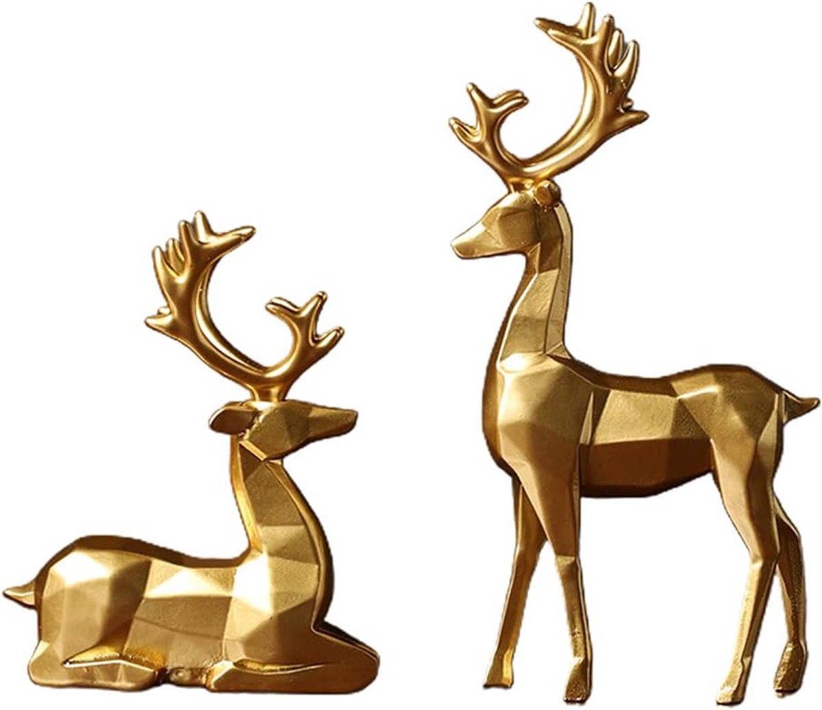 FUNCOCO Reindeer Figurines, Reindeer Figurines, Set of 2 for Office Bedroom Golden Deer Christmas Ornaments - ShopVlot