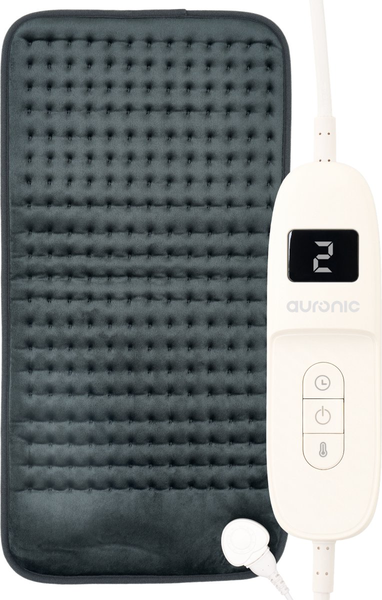 Auronic Warmtekussen Elektrisch - XXL - 60x30cm - Nek en Schouders - Wasbaar - Heating Pad - Elektrisch Kussen - Antraciet