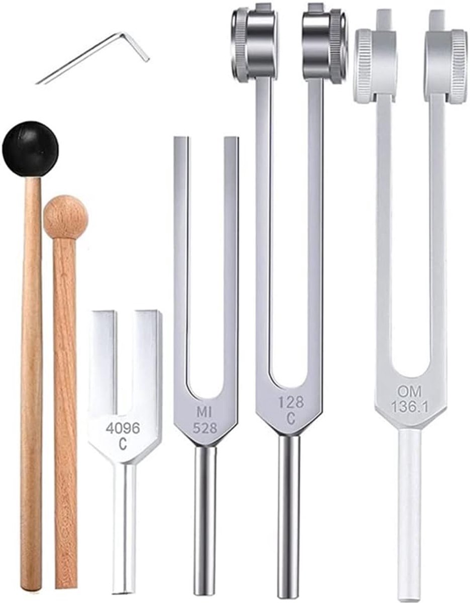 Pack of 4 Chakra Healing Tuning Forks 128/136.1/528/4096 Hz for Sound Therapy, Stress Relief and Energy Flow Control - ShopVlot