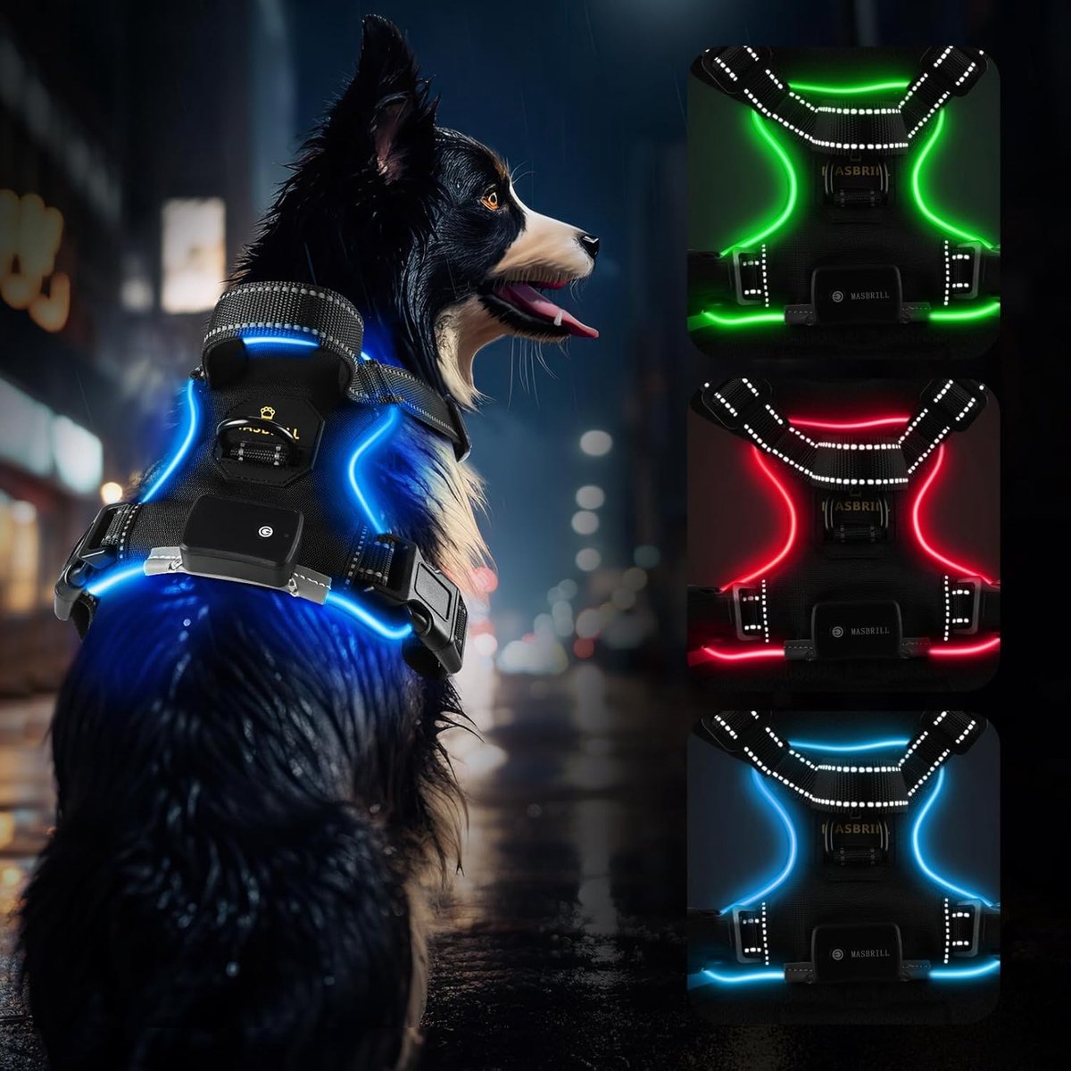 MASBRILL Light Luminous Waterproof Dog Harness Rechargeable Dog Harness for Small, Medium and Large Dogs, Light in the - ShopVlot