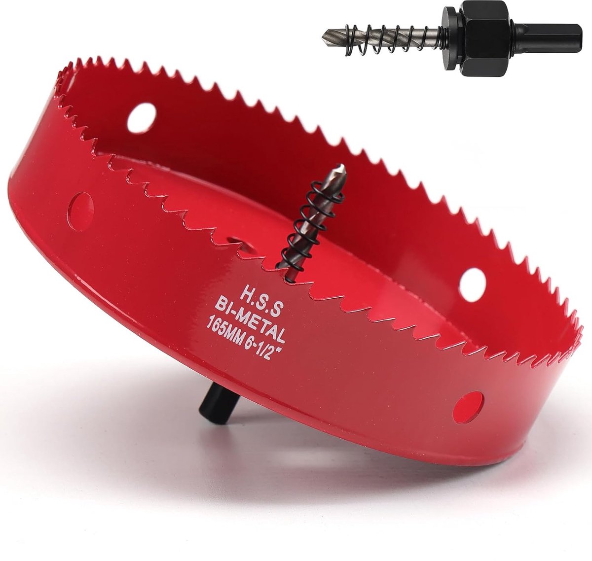 Hole Saw 165 mm, Bimetallic Hole Saw for Wood, with Hexagonal Adapter and Centering Drill Bit for Iron, Aluminium - ShopVlot
