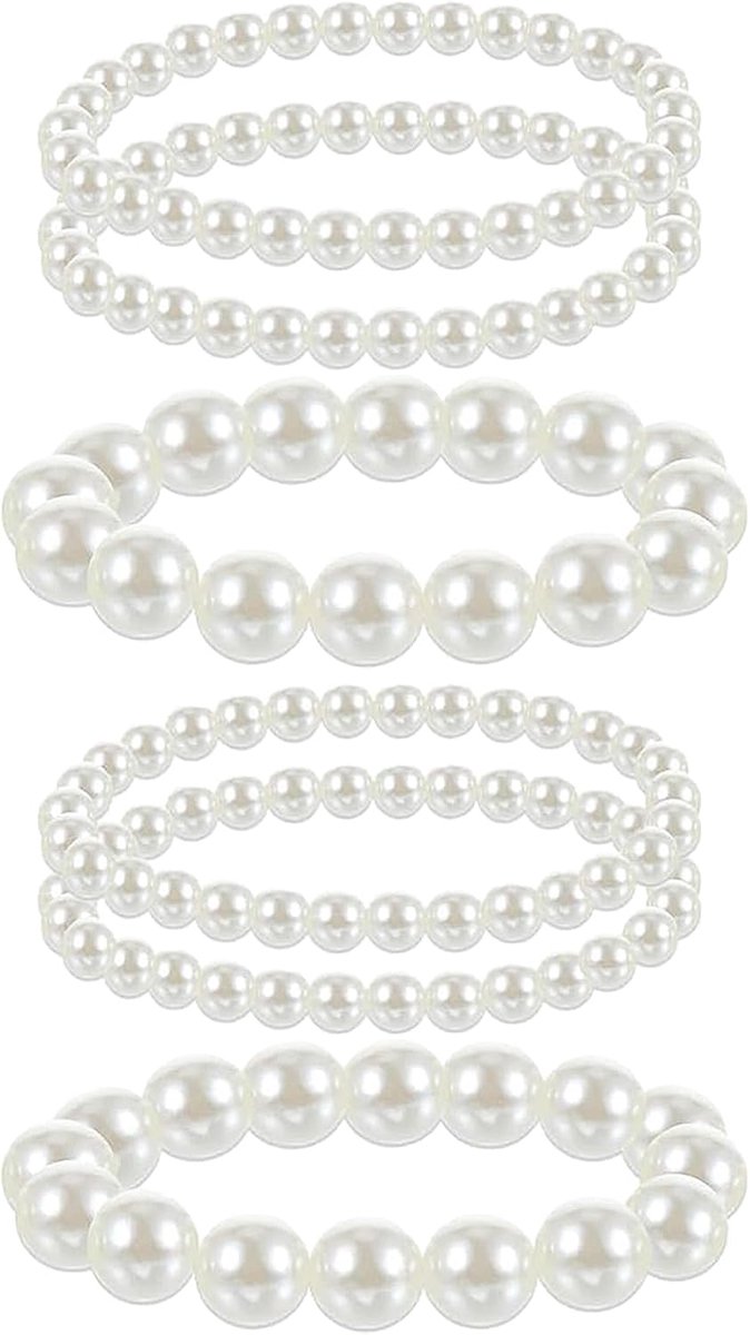 6 stuks witte parelarmbanden voor dames, rekbare ronde kralenarmbanden voor vrouwen, bruidssieraden, accessoires voor - ShopVlot