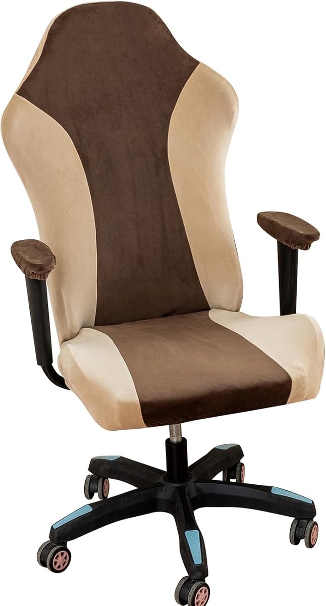 SnelShoppen - Gaming Stoel Bekleding Bruin Hoog Rekbaar Fleece Hoge Rugleuning Speelstoel Modern Decoratieve Hoezen
