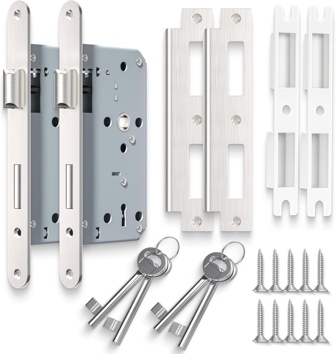 Bwintech 2-PCS mortise lock Satin Nickel 7255 with two keys for interior and bathroom doors - ShopVlot