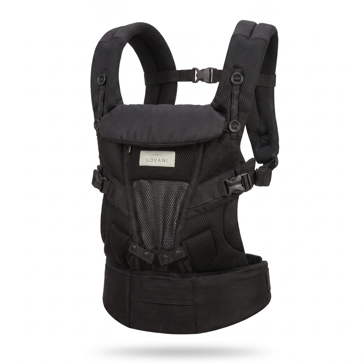 Sovani Adapt - Draagzak - Draagdoek - Ergonomische Baby Draagzak 0-36mnd - Luxe Buikdrager tot 15 kg - Draagzak Baby - OEKO-TEX Katoen - Handsfree Comfort - Met Rugsteun - Zwart