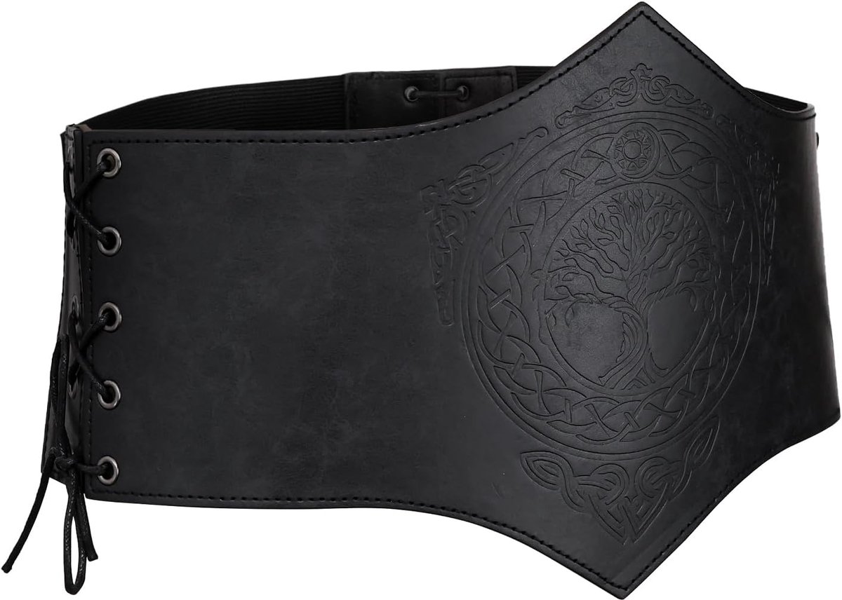 HiiFeuer Medieval Corset Belt for Women - Renaissance Faux Leather Underbust Corset, Ajustable Wide Waist for LARP - ShopVlot