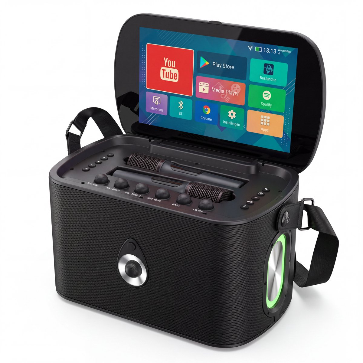Oneproduct Karaoke Set met 11,6" Touchscreen - Android - Bluetooth Speaker - 2 Microfoons