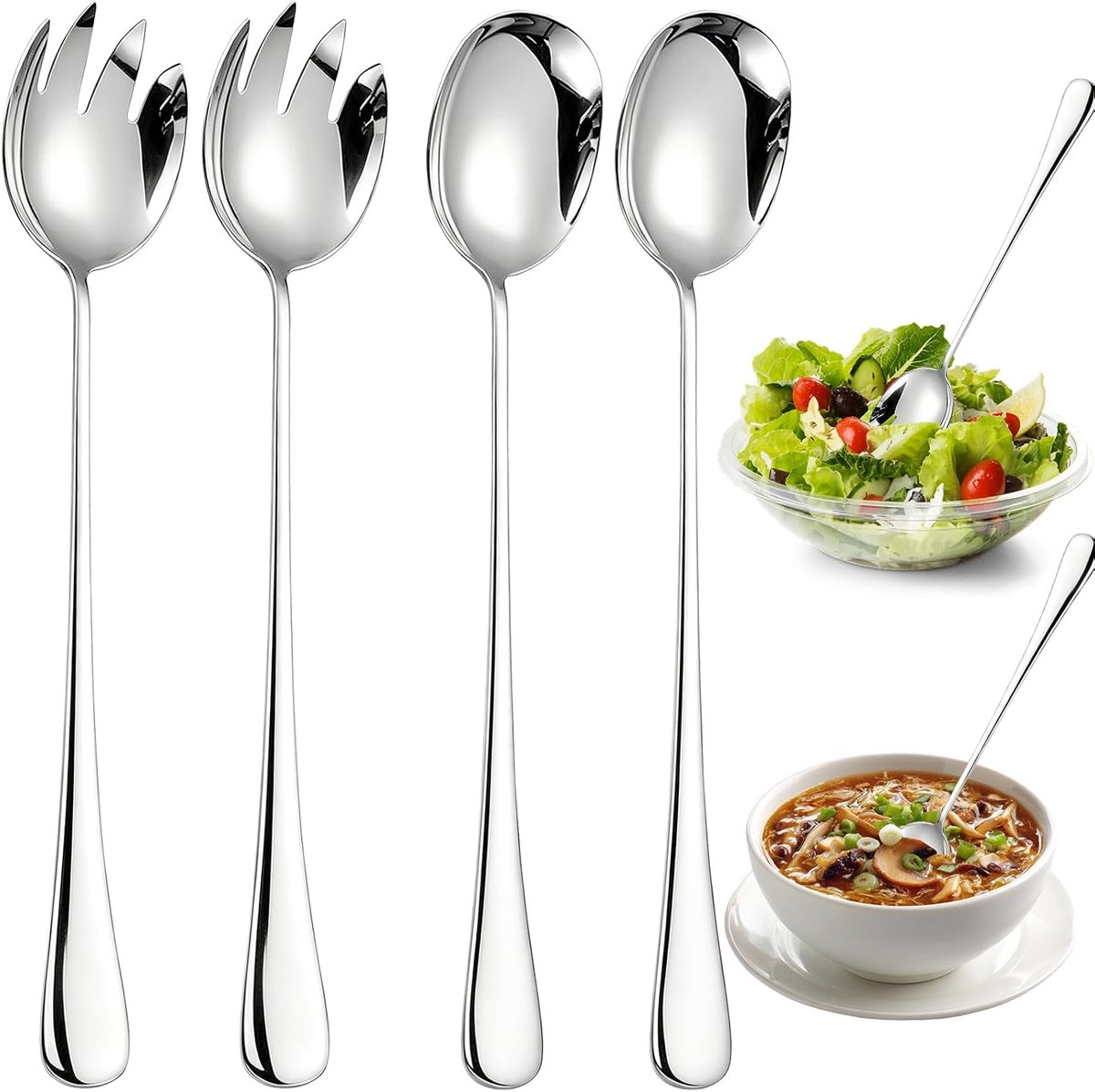 KXVXXV 4 stuks slabestek roestvrij staal 304 slalepel saladebestek set - ShopVlot