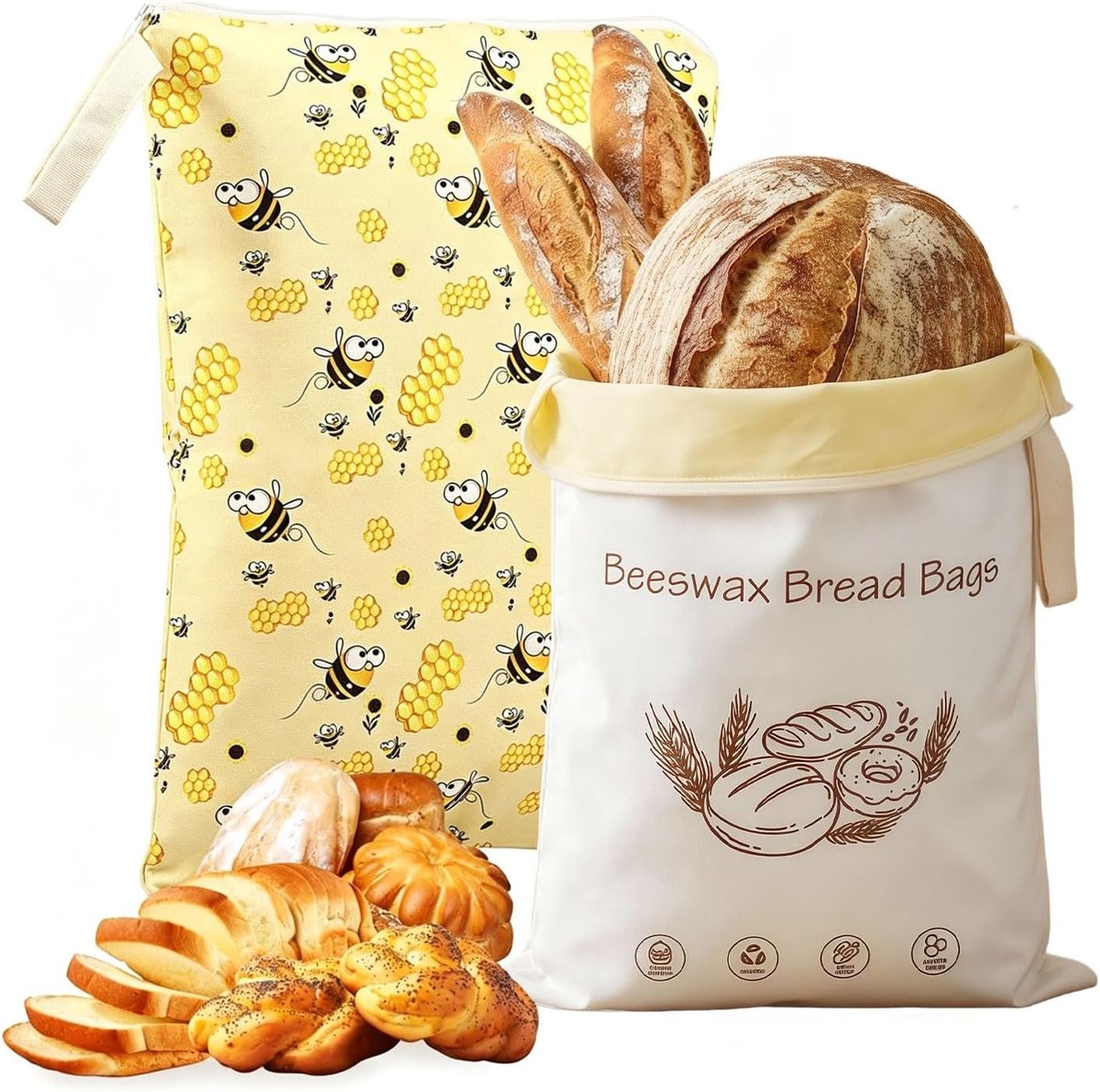 2 canvas bread bag bee print food genuine 42x13 mm - ShopVlot