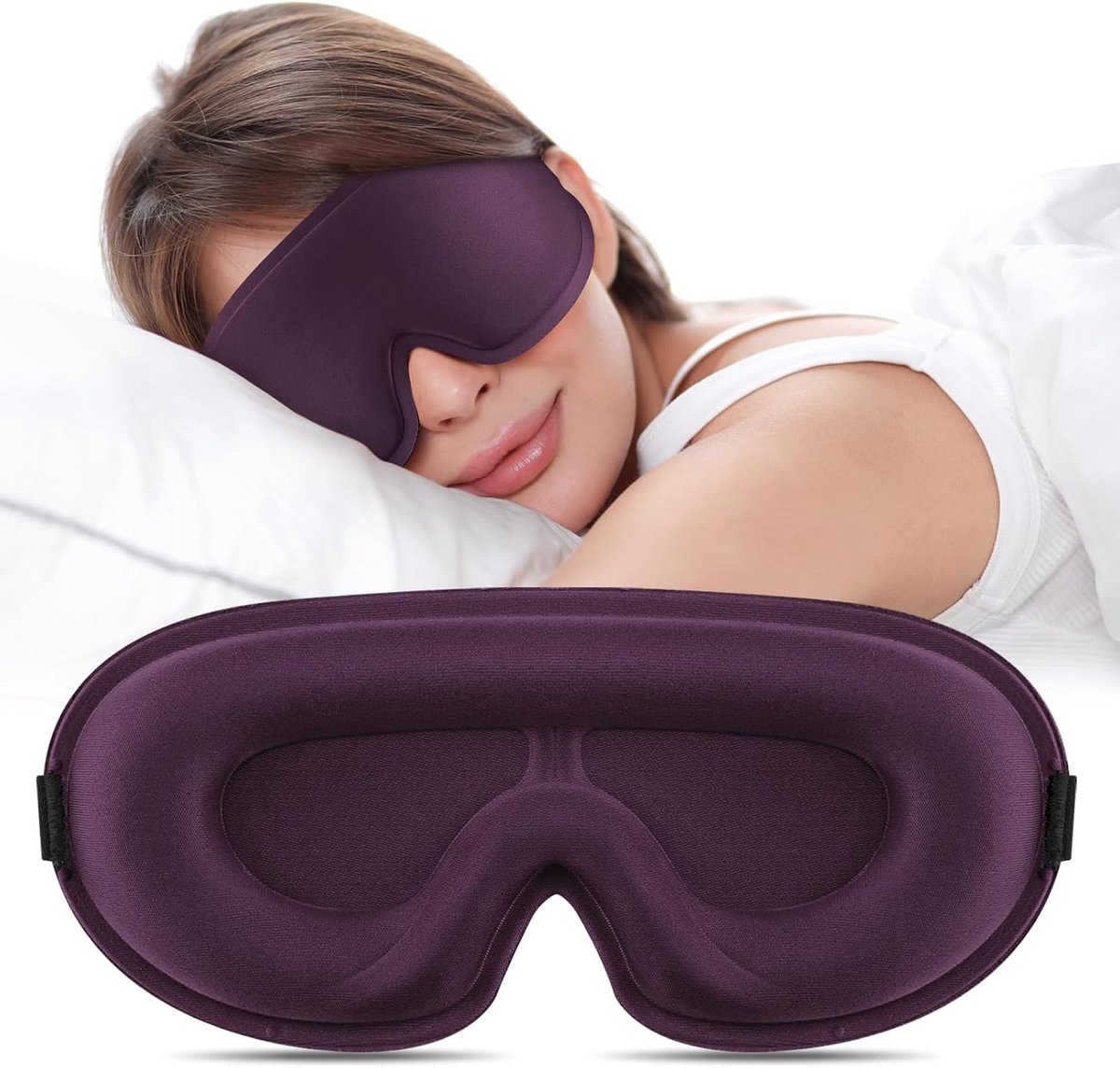 Oumida 3D-slaapmasker voor zijslapers, verstelbaar elastiek, lichtblokkerend en ademend, oogmasker voor mannen en - ShopVlot