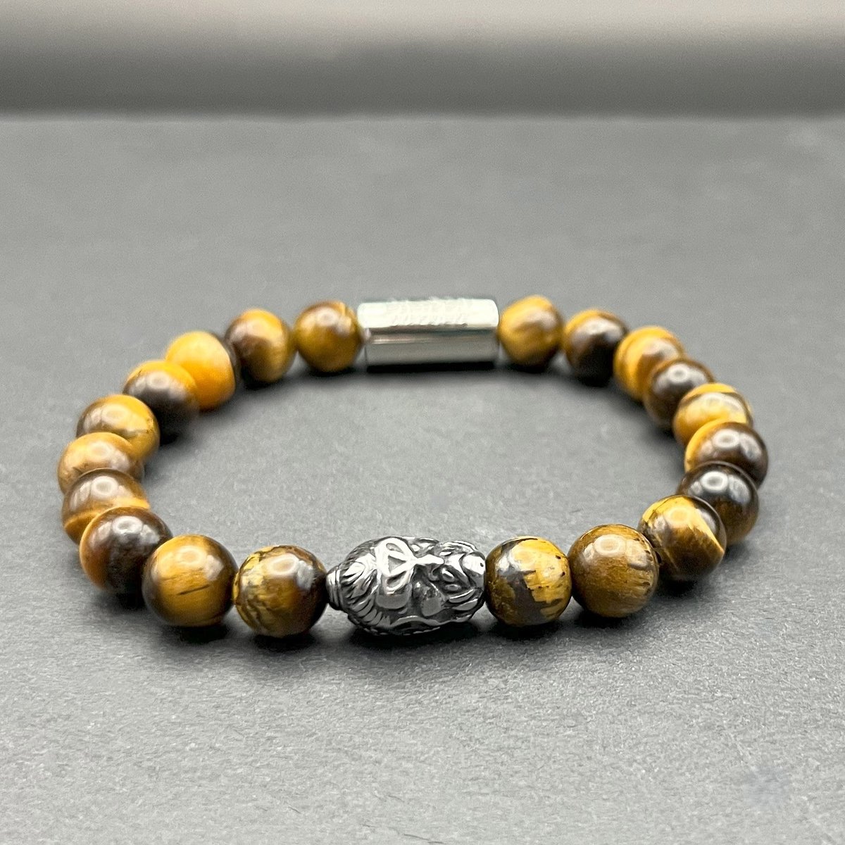 Dragon Bracelets® - Heren Armband - Double Faced Buddha - Geel - Bruin - Tijgeroog - Natuurstenen