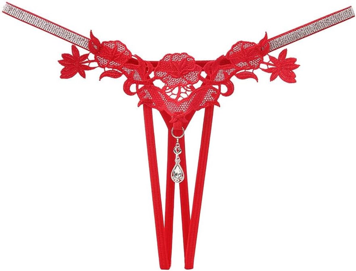 Walang Sexy Women's Thong with Hole Pattern Rhinestone Lace Underwear Sexy Pink Succubus Thong Size S-L - ShopVlot