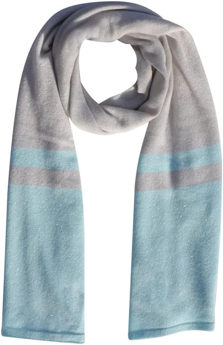 LES POULETTES -Scarf 100% Cashmere Light Grey with Stripes and Lurex 2 Threads 40cm x 170cm - ShopVlot