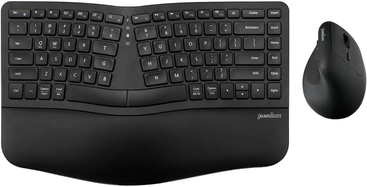 Perixx PERIDUO-606 II NL - Ergonomische 2-in-1 Set met Toetsenbord en Verticale Muis - Draadloos en Oplaadbaar - US-layout - 2026