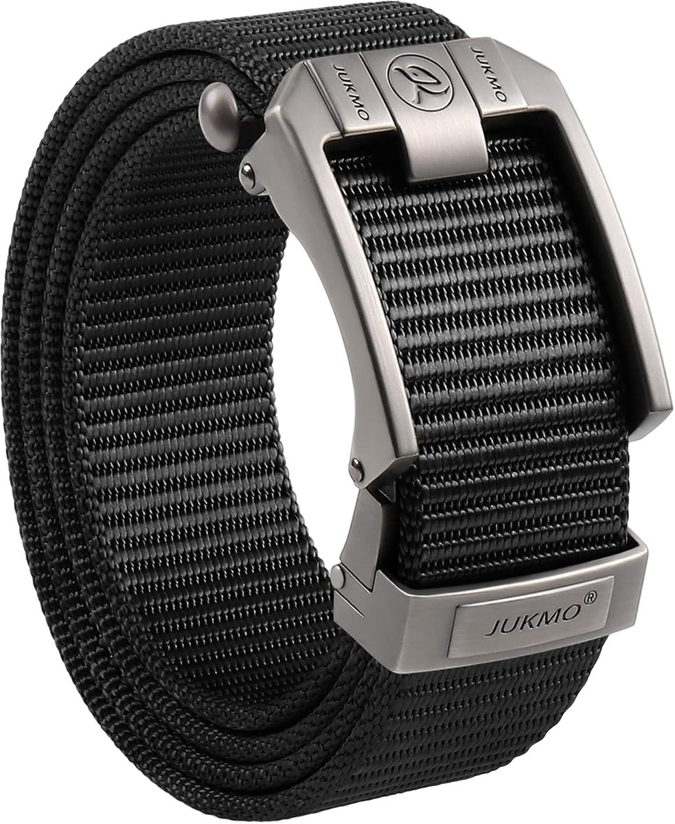 JUKMO Ratchet Strap for Men, Nylon Web Tactical Belt with Automatic Slide Buckle, Adjustable Trim to Fit - ShopVlot