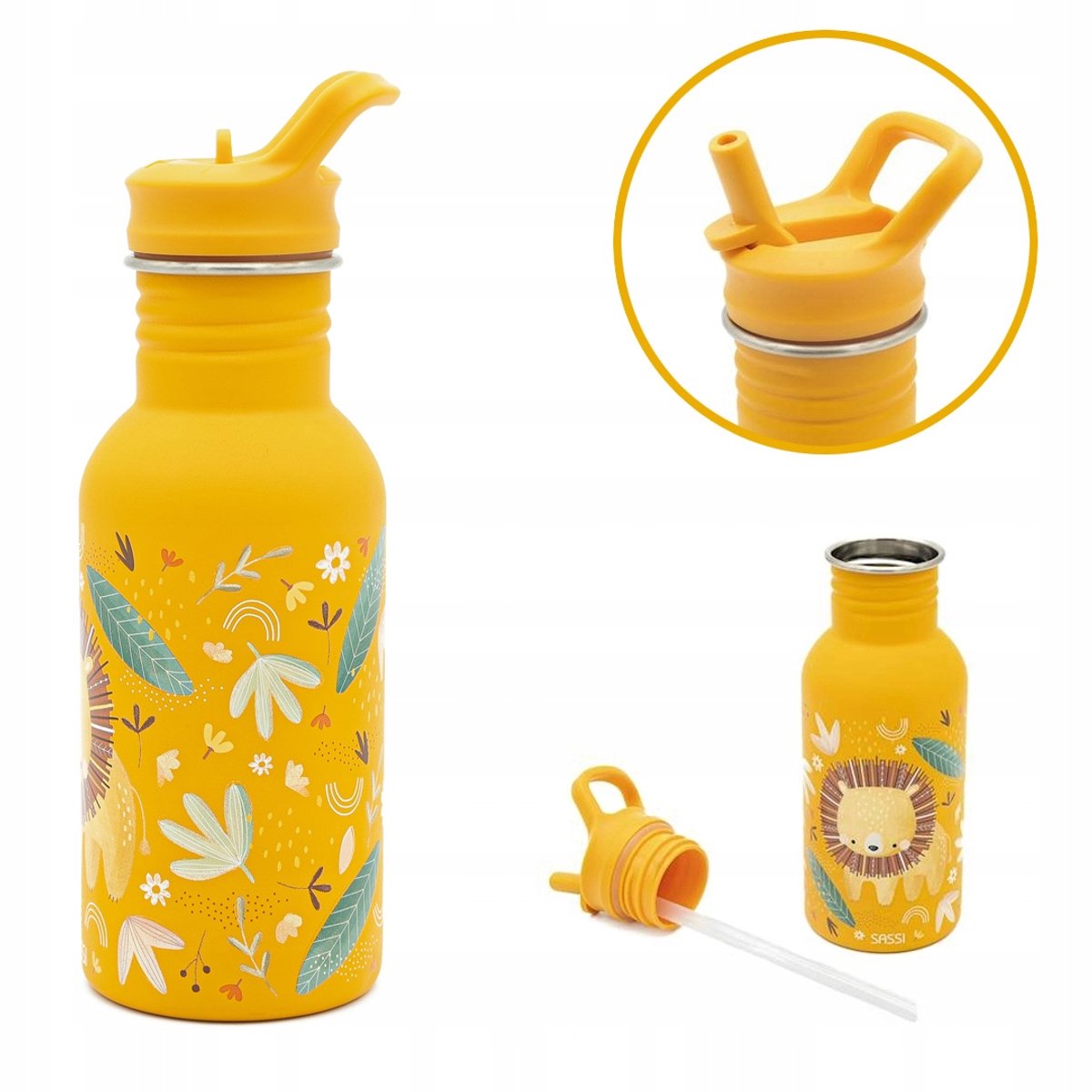 SASSI Kinder Drinkfles met Rietje 500ml - Leeuw Design