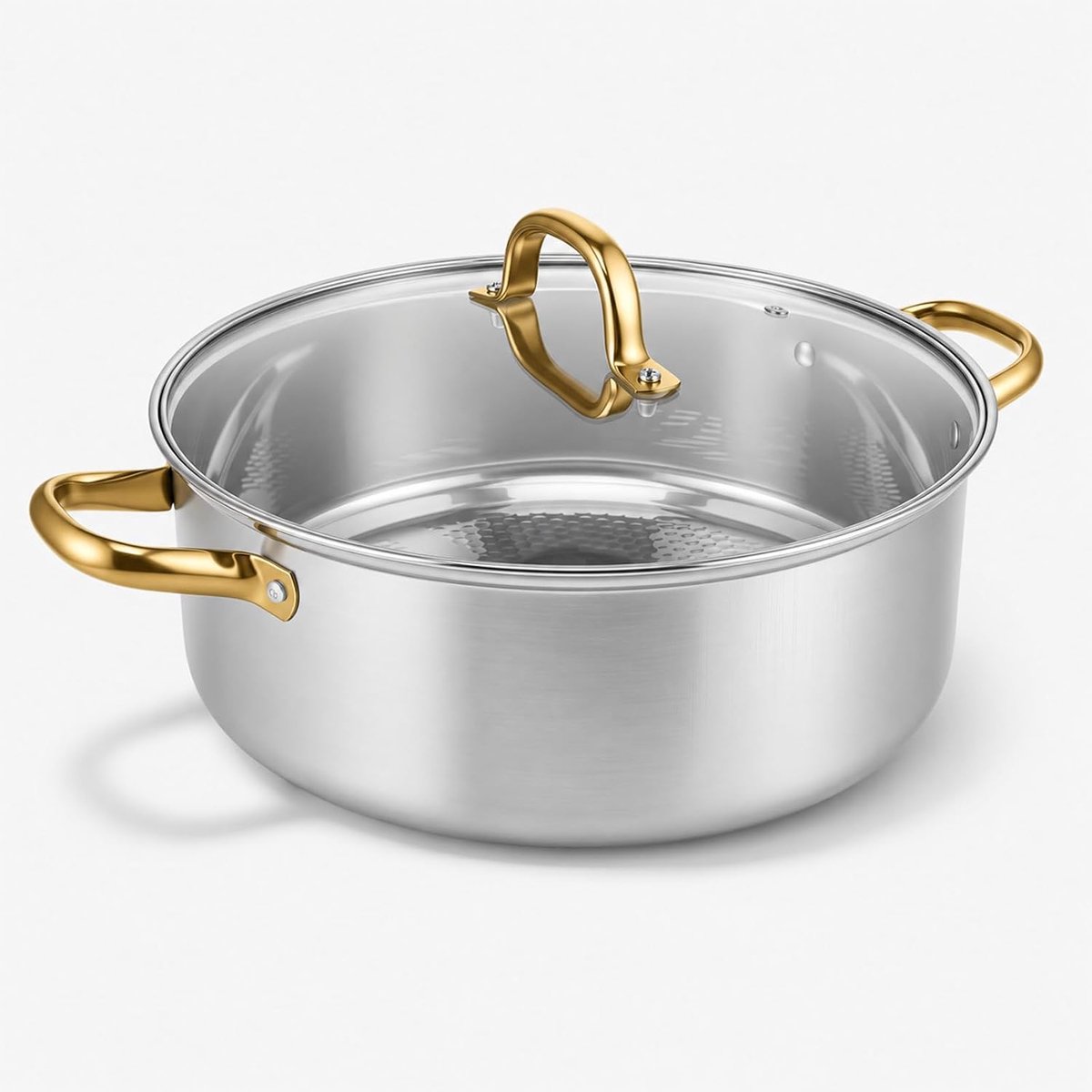 Titanium Casserole, Pan Uncoated with Lid, Scratch-Resistant Casserole, Two Handle Pan, Hammered Titanium Casserole - ShopVlot
