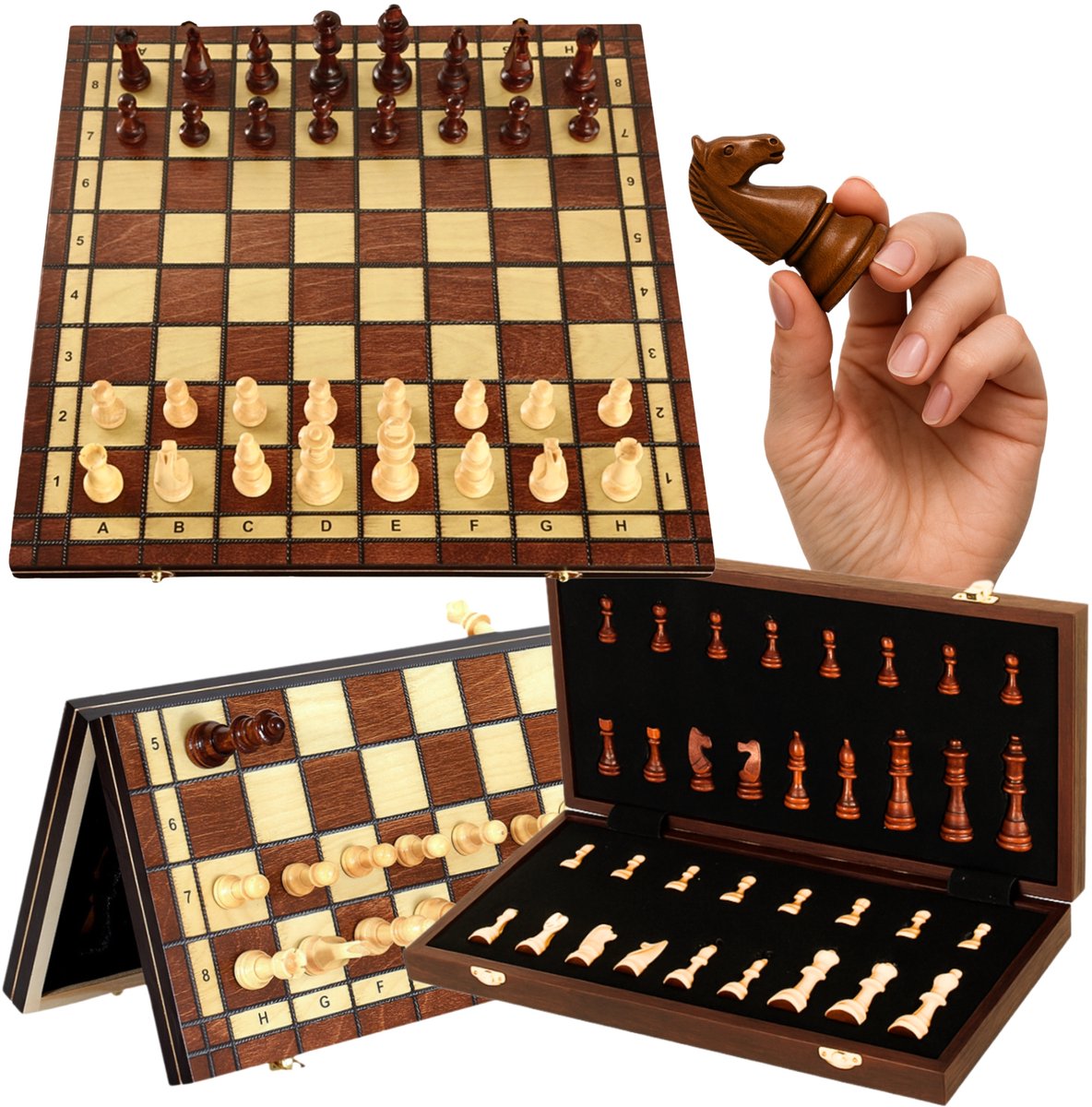 Magnetische Houten Schaakset - Opvouwbaar 34x34cm, Ideaal voor Reizen