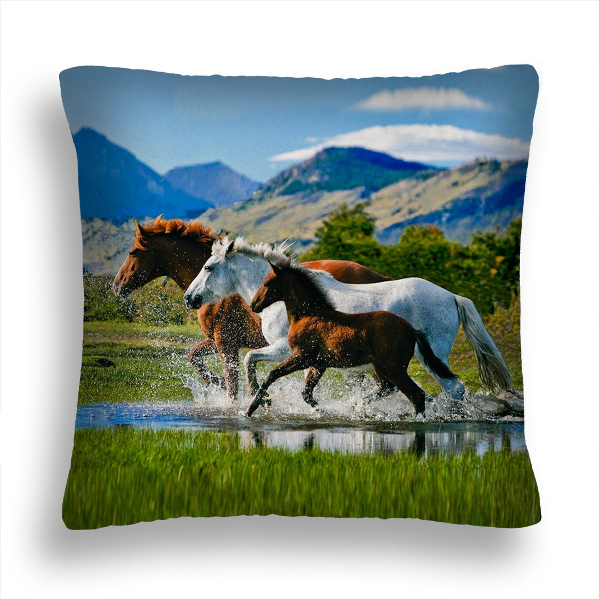 Decoratieve Kussen met Paardenfamilie Print - 40x40 cm