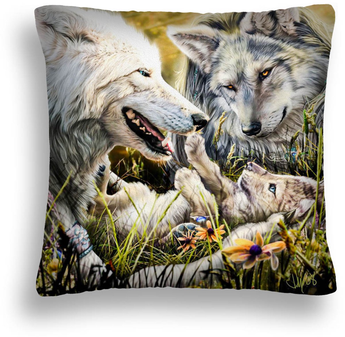Decoratieve kussen met wolvenfamilie, 50x50 cm