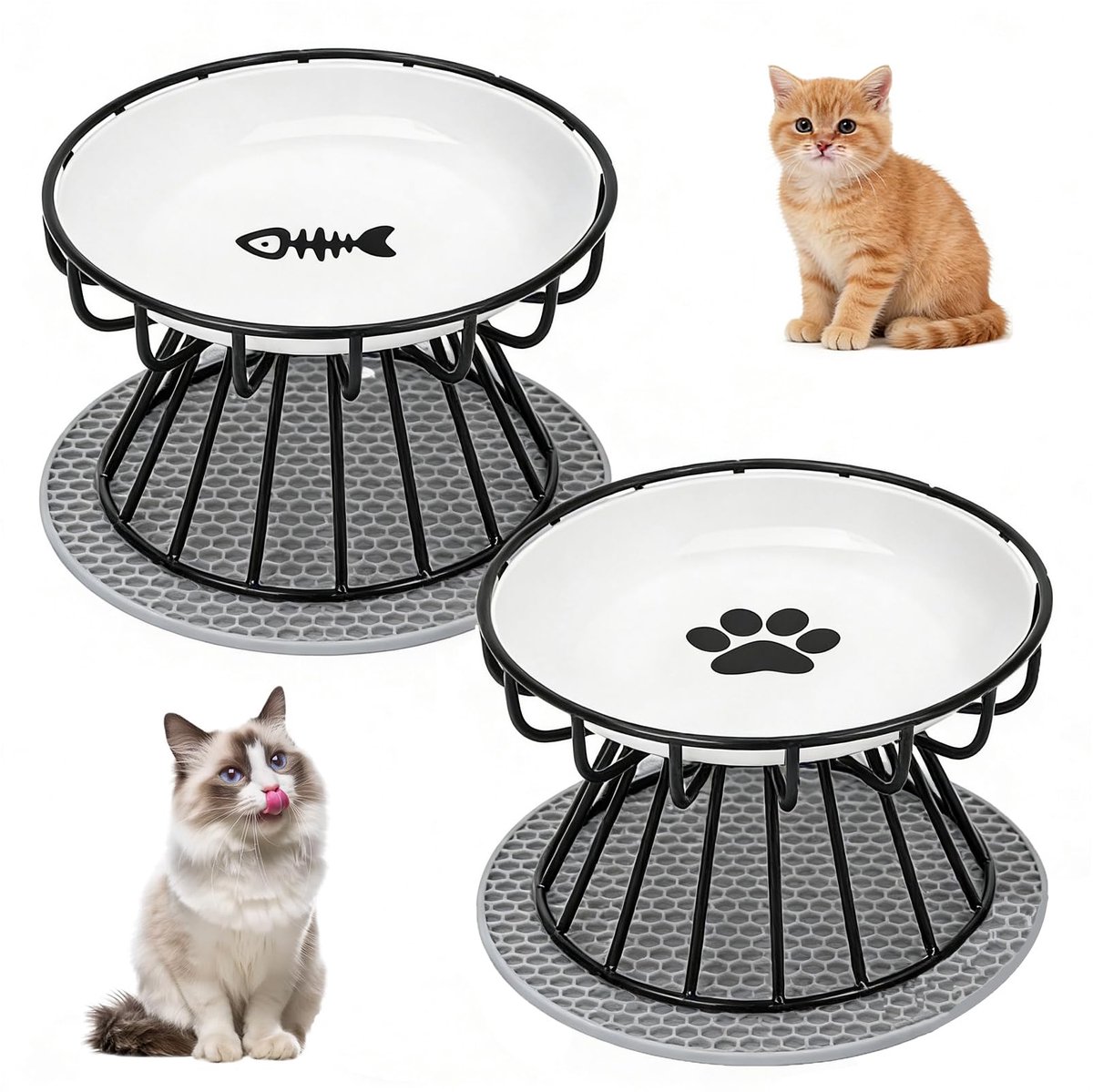 Keramische kattenbak, voederbak katten, witte platte brede voer, ronde keramische kom kat tegen vermoeidheid van snor - ShopVlot
