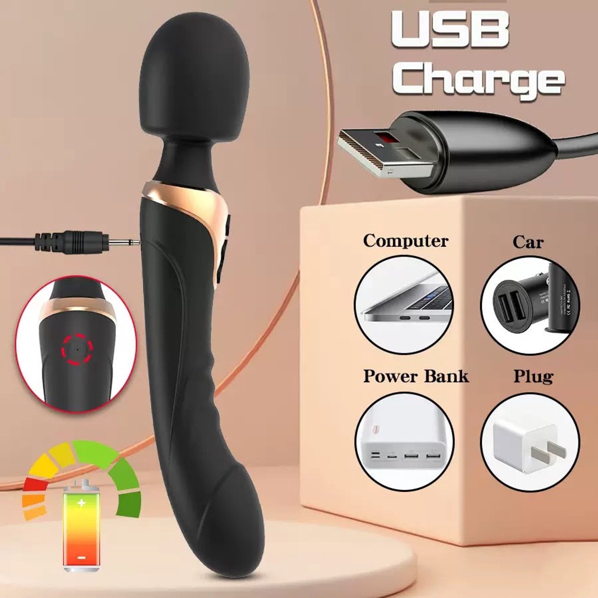 Persoonlijke Massager Zwart – Intieme Wellness Vibrator – Draadloos Massageapparaat voor Volwassenen – Compact en Ergonomisch