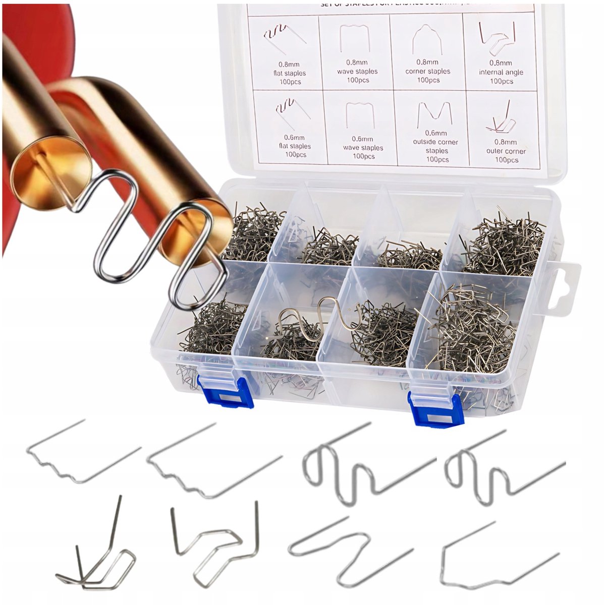 Kunststof Lasapparaat Nietjes - 800 Stuks, 8 Types, 0.6/0.8mm