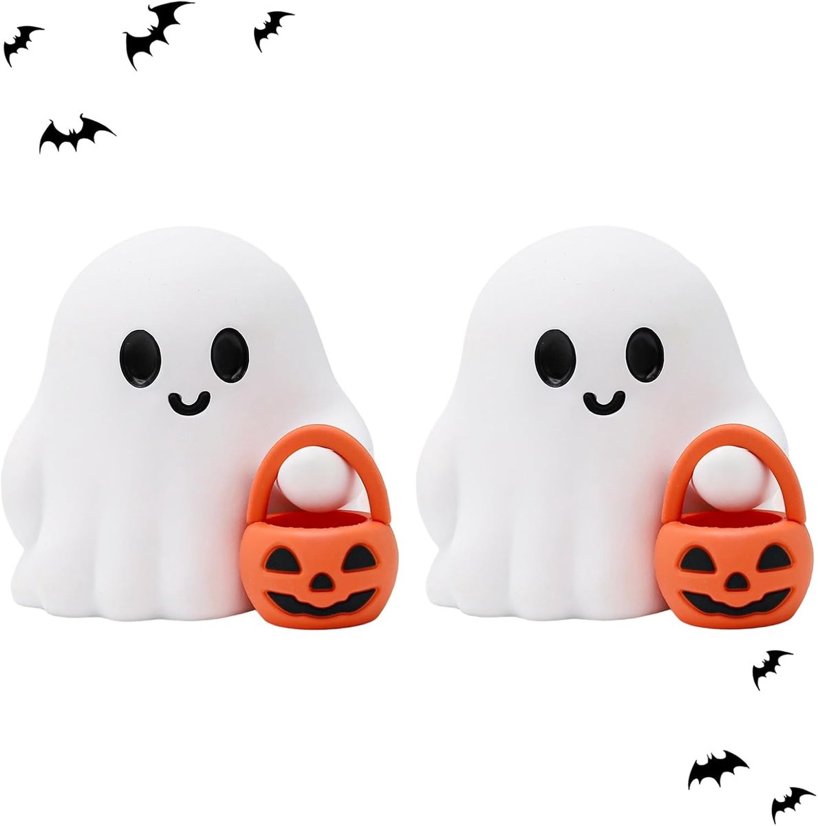Daity Set van 2 - Halloween spookornamenten - Schattige en ietwat griezelige cartoonstijl - Ontwerp met pompoenmandje - Geschikt voor op het bureau en als Halloween decoratie