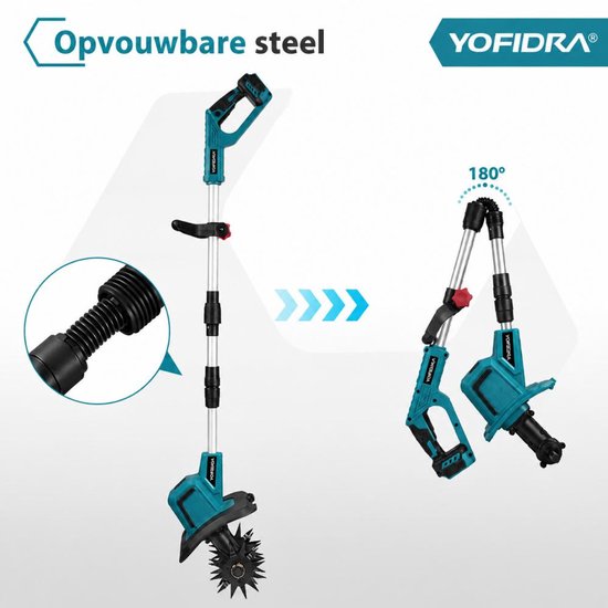 YOFIDRA Elektrische Grondfrees 21V, 15 cm Werkdiepte, 180° Opvouwbaar, met 2 Accu’s - Krachtige Bodemfrees voor Moestuin, Kas en Tuin van Yofidra — afbeelding 5