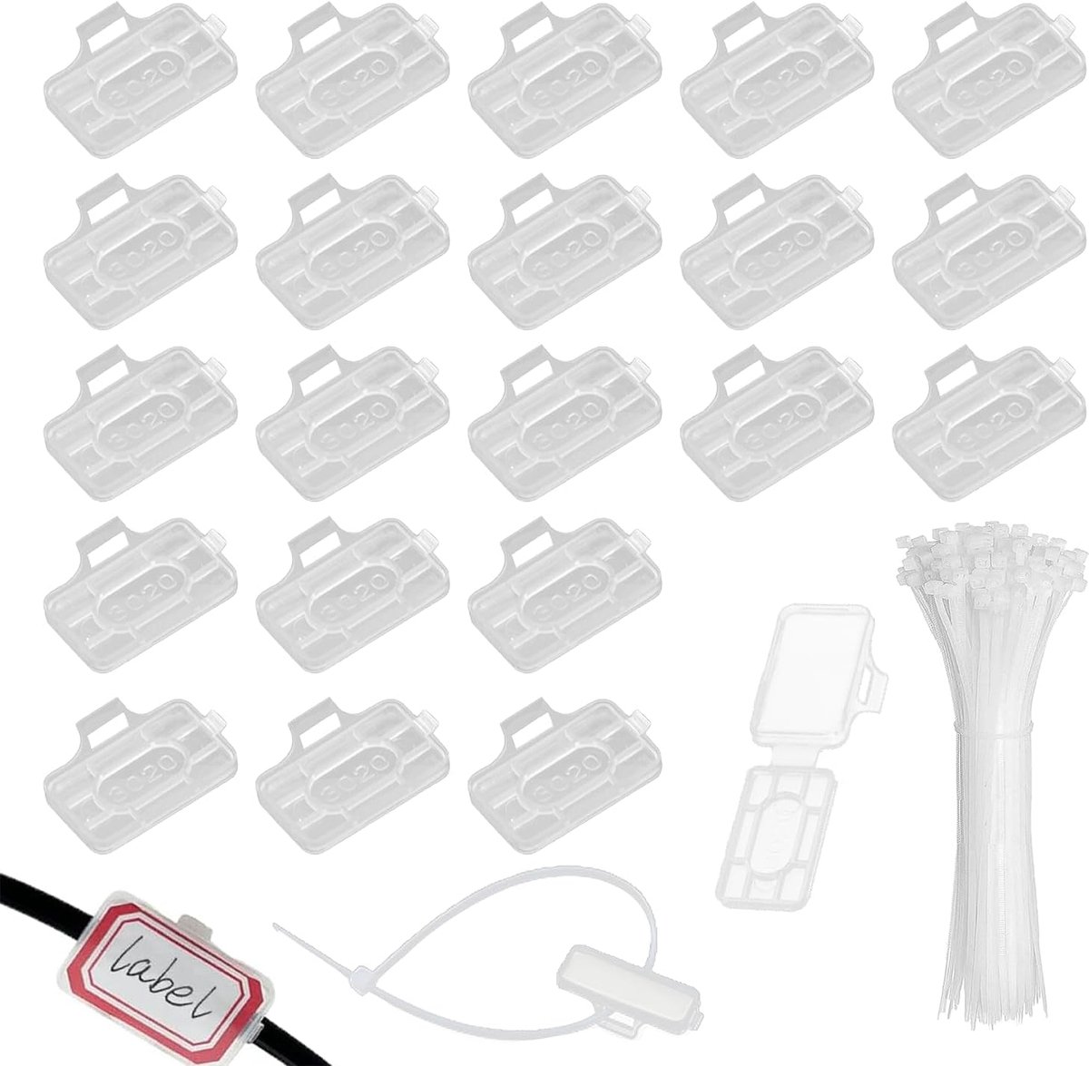 40pcs Cable Tags, Transparent Cable Labeling Clips, Waterproof Cable Labeling Identification Box with 40pcs Nylon - ShopVlot