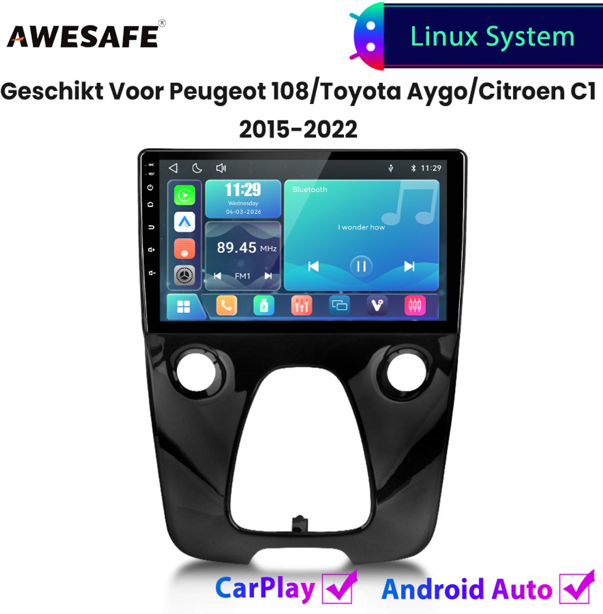 Awesafe Autoradio - Geschikt Voor Peugeot 108 / Toyota Aygo / Citroen C1 2015 t/m 2022 - Draadloos Carplay Android Auto - Linux systeem - 10 Inch Touchscreen - Bluetooth Wifi - 2015 2016 2017 2018 2019 2020 2021 2022