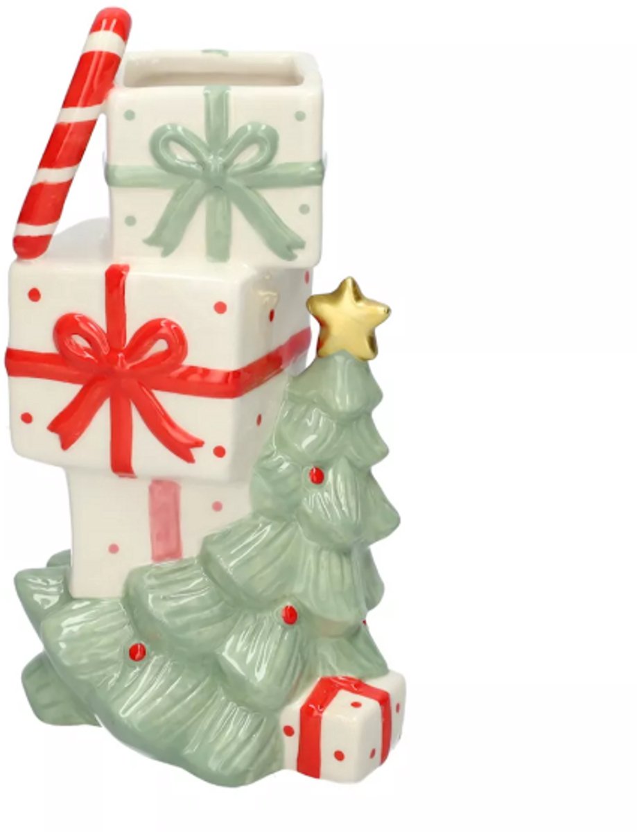 Kerst | Vaas Feast | Wit Groen Rood | Duif | 18x10x9 cm
