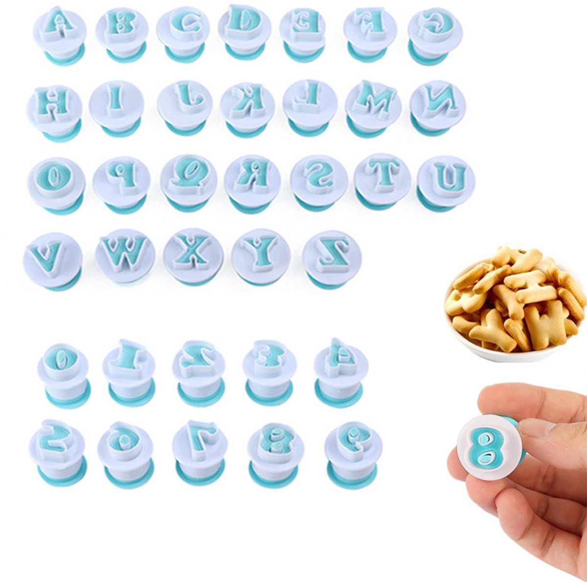 36 stuks - Uitsteker set - Koekjes uitstekers letters - Letter en cijfer uitsteker set - 3, 5x2, 7cm - Voor koekjes en fondant - Bakgereedschap voor taartdecoratie