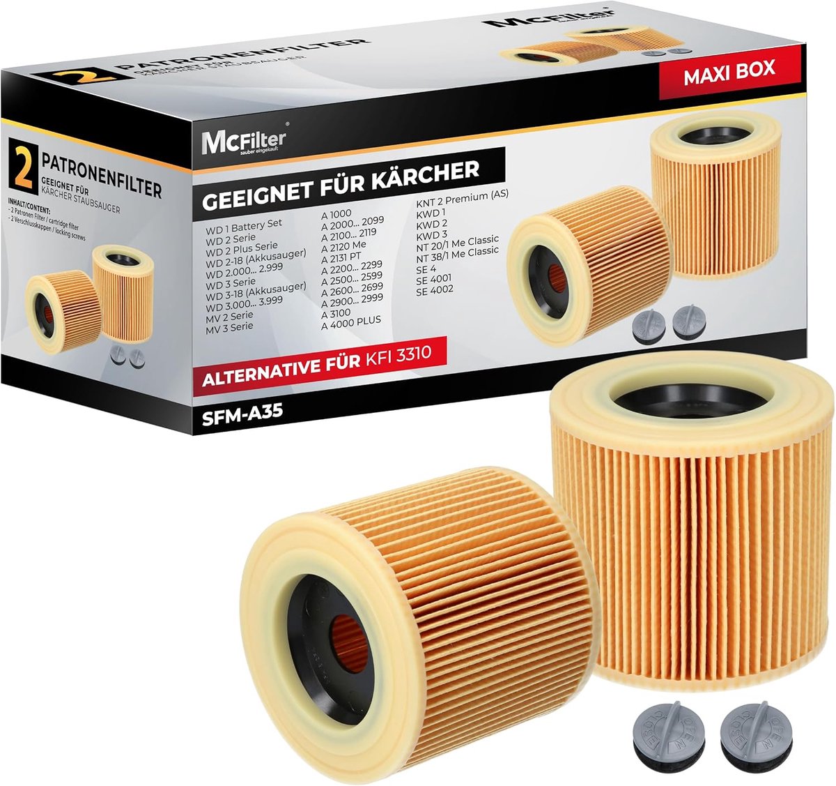 McFilter - 2x Cartridge filter suitable for Kärcher vacuum cleaner WD1 WD2 WD3 3.200 3.500 P Premium Extension Kit MV2 - ShopVlot