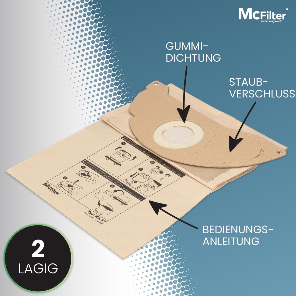 McFilter - 20 vacuum cleaner bags compatible with Kärcher vacuum cleaner WD2, MV2, replaces Kärcher bag 6.904-322.0 - ShopVlot