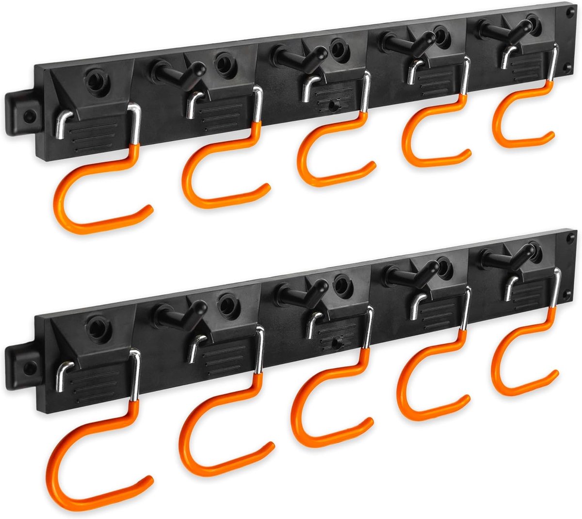 KZQ 2-delige tuingereedschap houder 40 cm - Antislip haken voor bezems harken en ander gereedschap - Wandmontage voor georganiseerde opbergruimte - Zwart