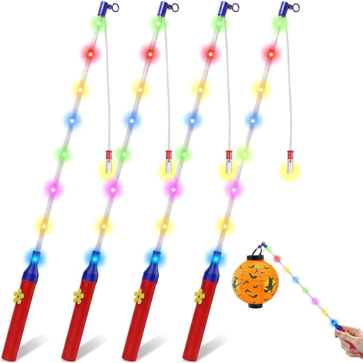 4 stuks elektrische led-lantaarnstokken, 50 cm, de lantaarns plakken met led, met 8 veelkleurige leds, elektrische - ShopVlot