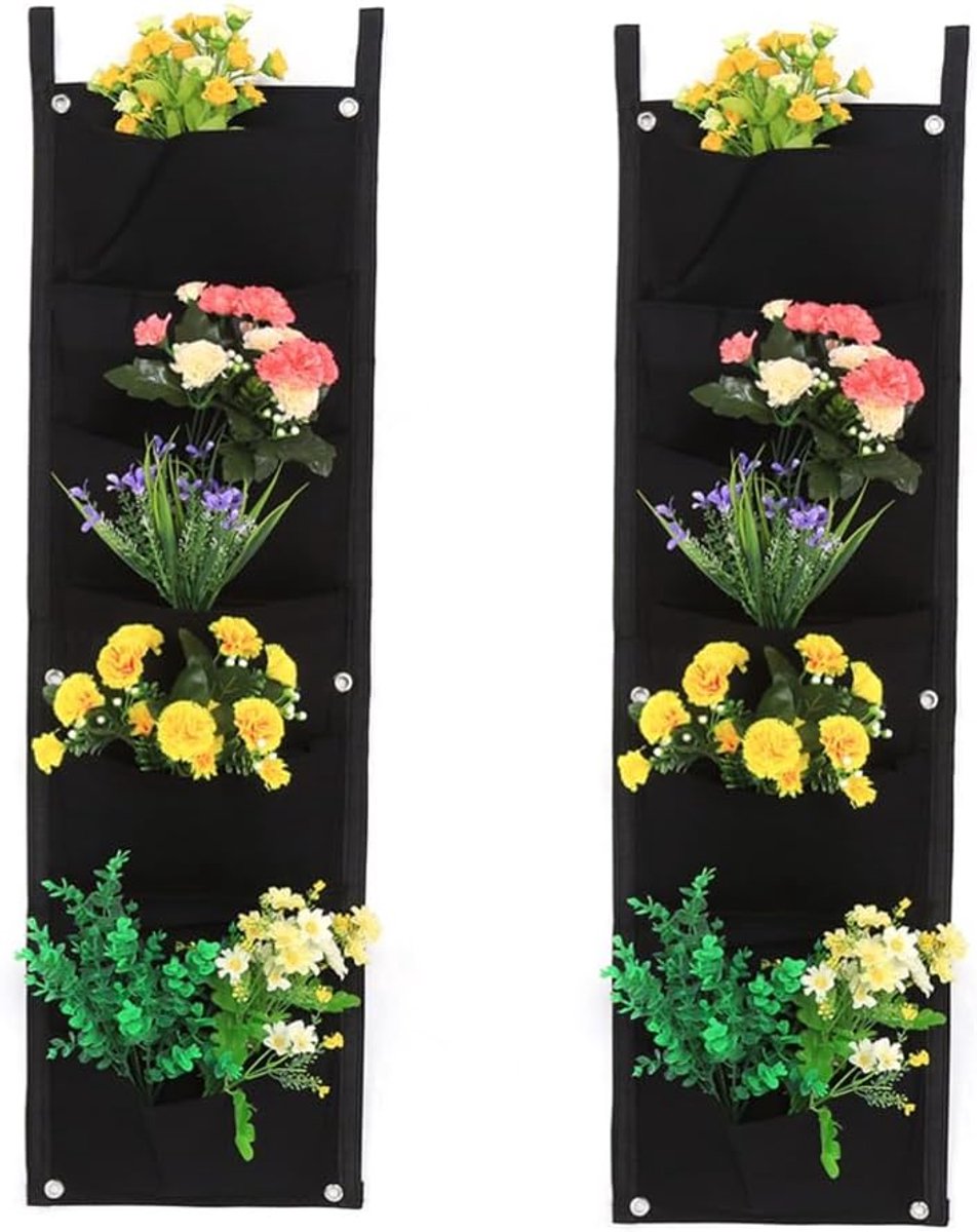 KZQ 2-pack verticale plantenzak met 7 vakken - Vilt zakken voor binnen en buiten - Geschikt voor balkon hek en muurbeplanting - Ademend en duurzaam - Zwart