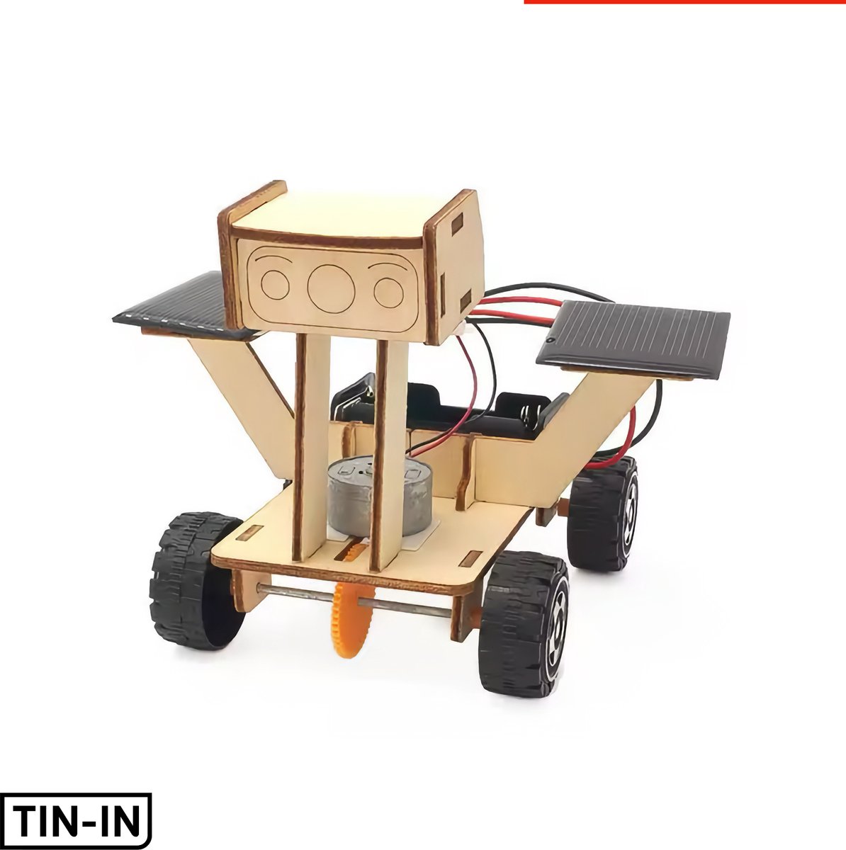 TIN-IN Houten 3D Puzzel Solar Moon Rover - Modelbouwpakket Maanwagen op Zonne-energie - Rijdt op Zonlicht of Batterijen - STEM Modelbouw